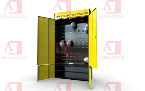 Шкаф СИЗ "Альфа-2" (расцветка "РОСНЕФТЬ", цвет: черный, желтый) из стали с полимерным покрытием для энергоустановок.